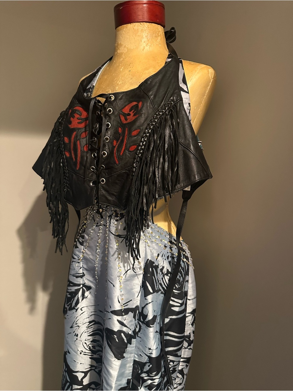 Black Leather Fringe Lace-Up Halter